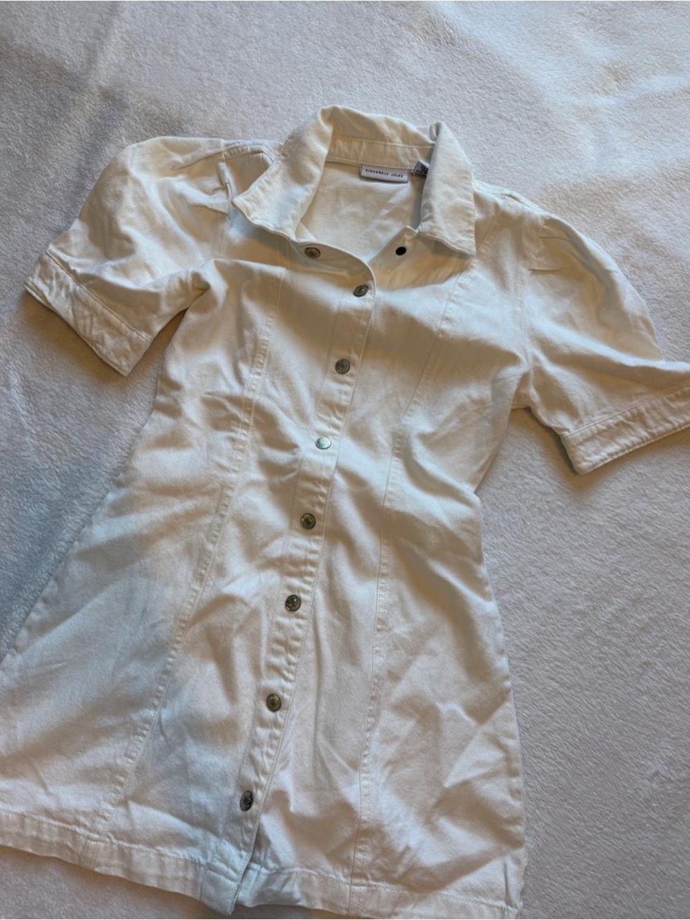 White Button-Front Short Sleeve Dress